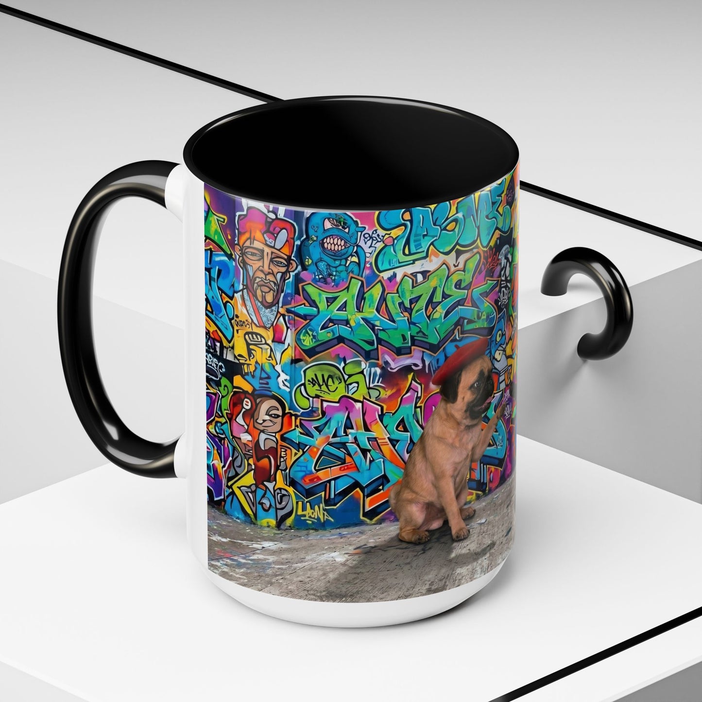 Graffiti Pug Coffee Mug — Colorful Street Art Accent Mug (11/15oz)