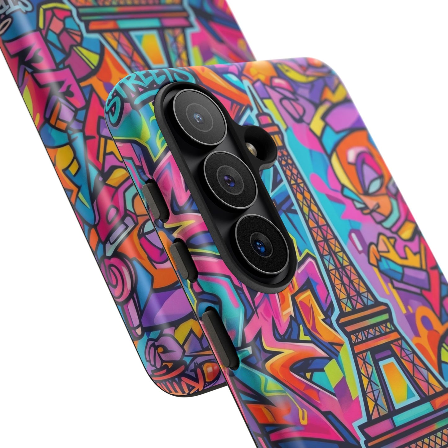Cat Graffiti Eiffel Phone Case — Colorful Urban Parisian iPhone Cover
