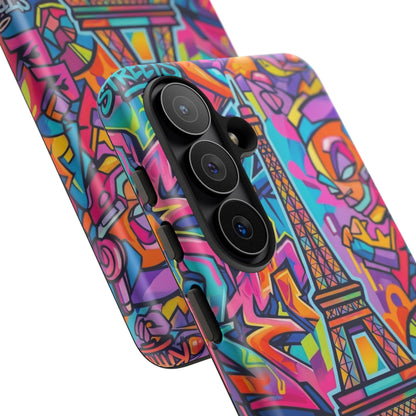 Cat Graffiti Eiffel Phone Case — Colorful Urban Parisian iPhone Cover