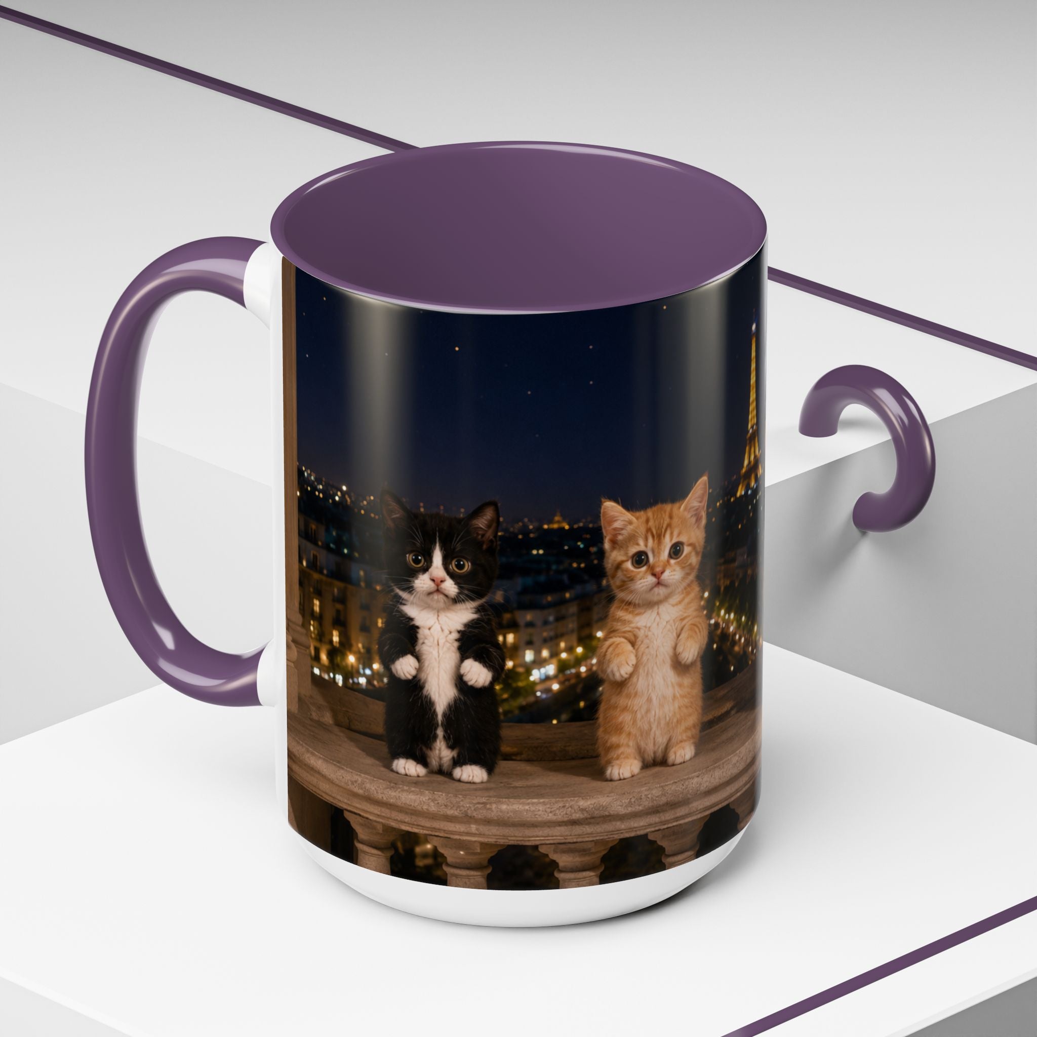 Paris Kittens Coffee Mug — Cute Cat Nightscape Accent Mug (11/15 oz)