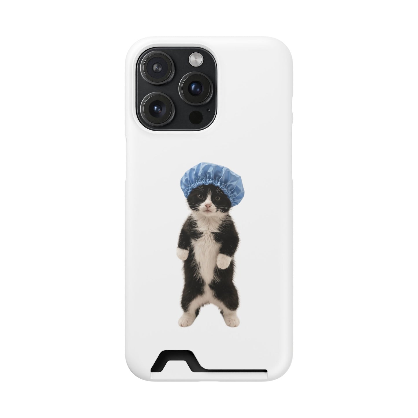 Cute Cat in Shower Cap Slim Phone Case with Card Holder