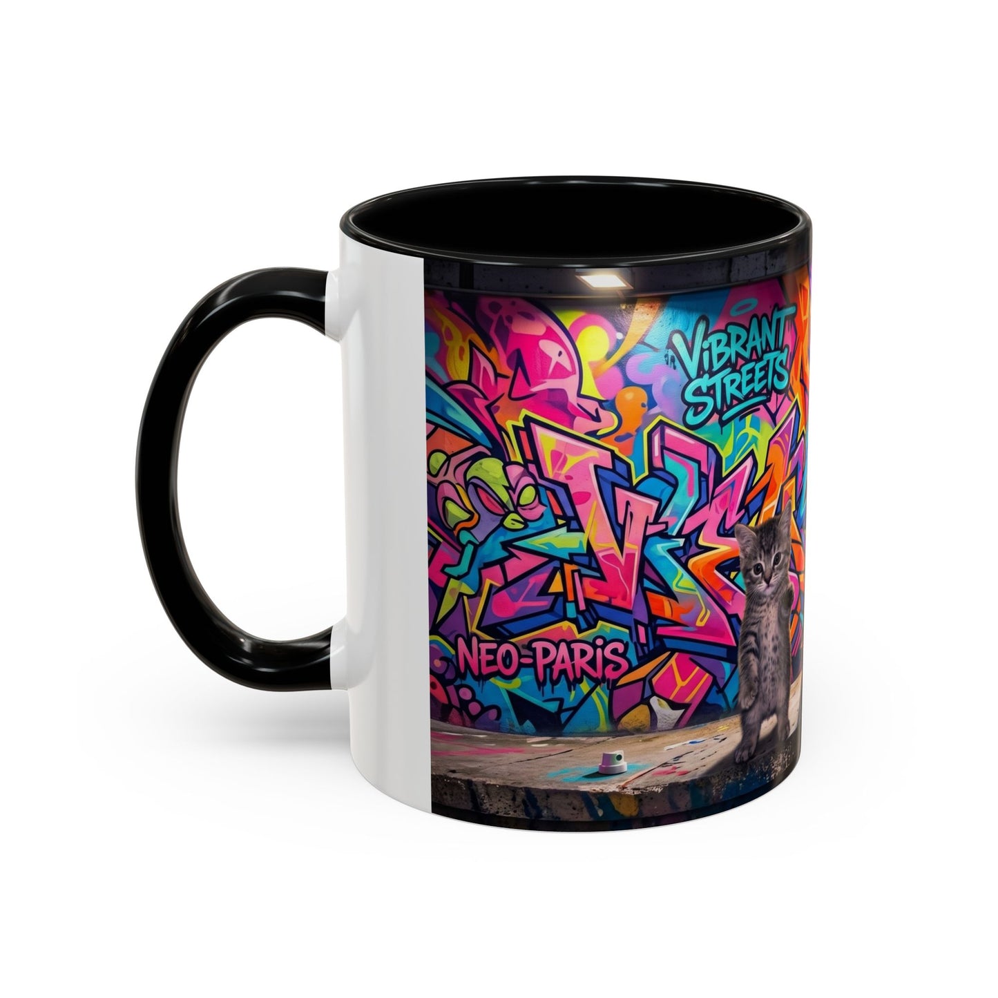 Street Kitties Graffiti Coffee Mug — Colorful Cat Art Accent Mug (11/15oz)