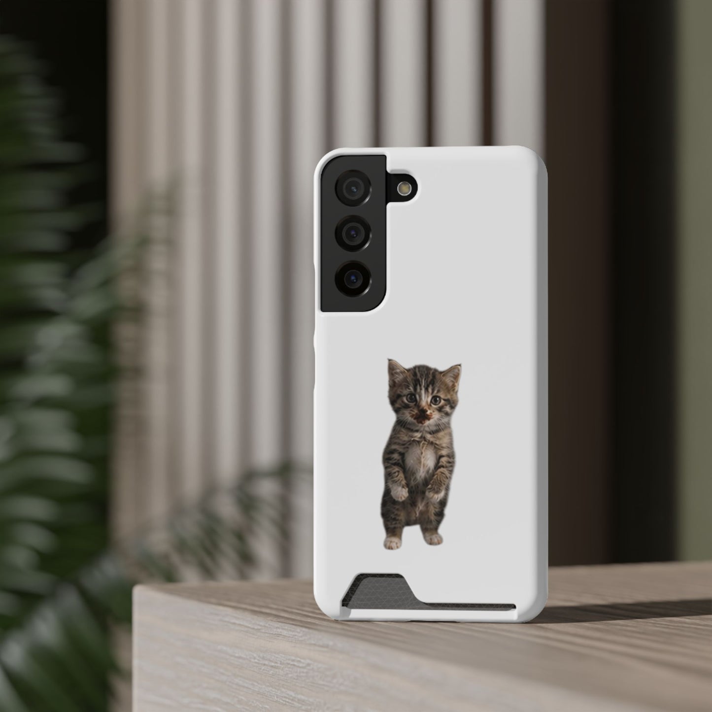 Cute Standing Kitten Phone Case with Card Holder