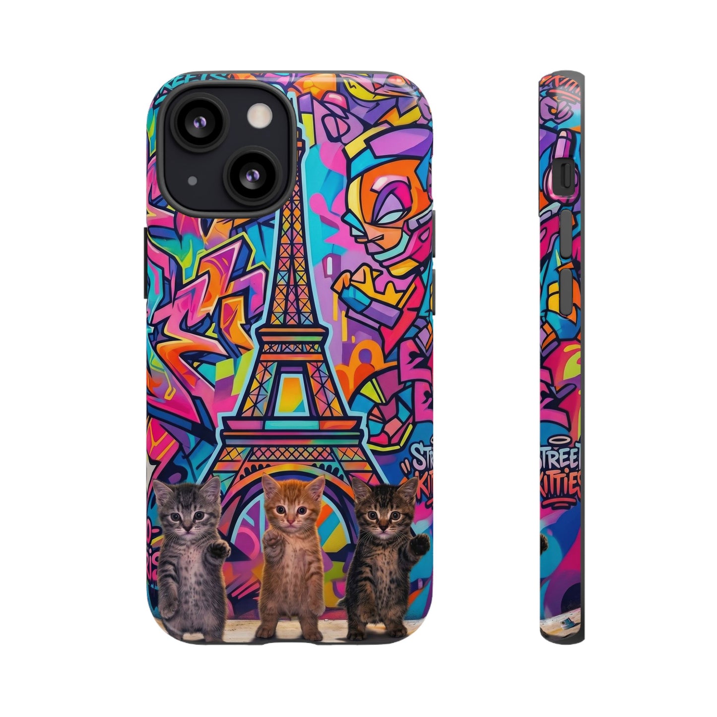 Cat Graffiti Eiffel Phone Case — Colorful Urban Parisian iPhone Cover