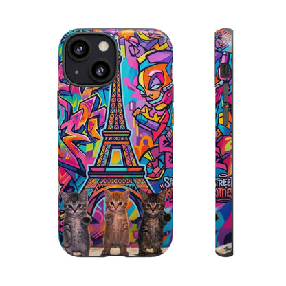 Cat Graffiti Eiffel Phone Case — Colorful Urban Parisian iPhone Cover