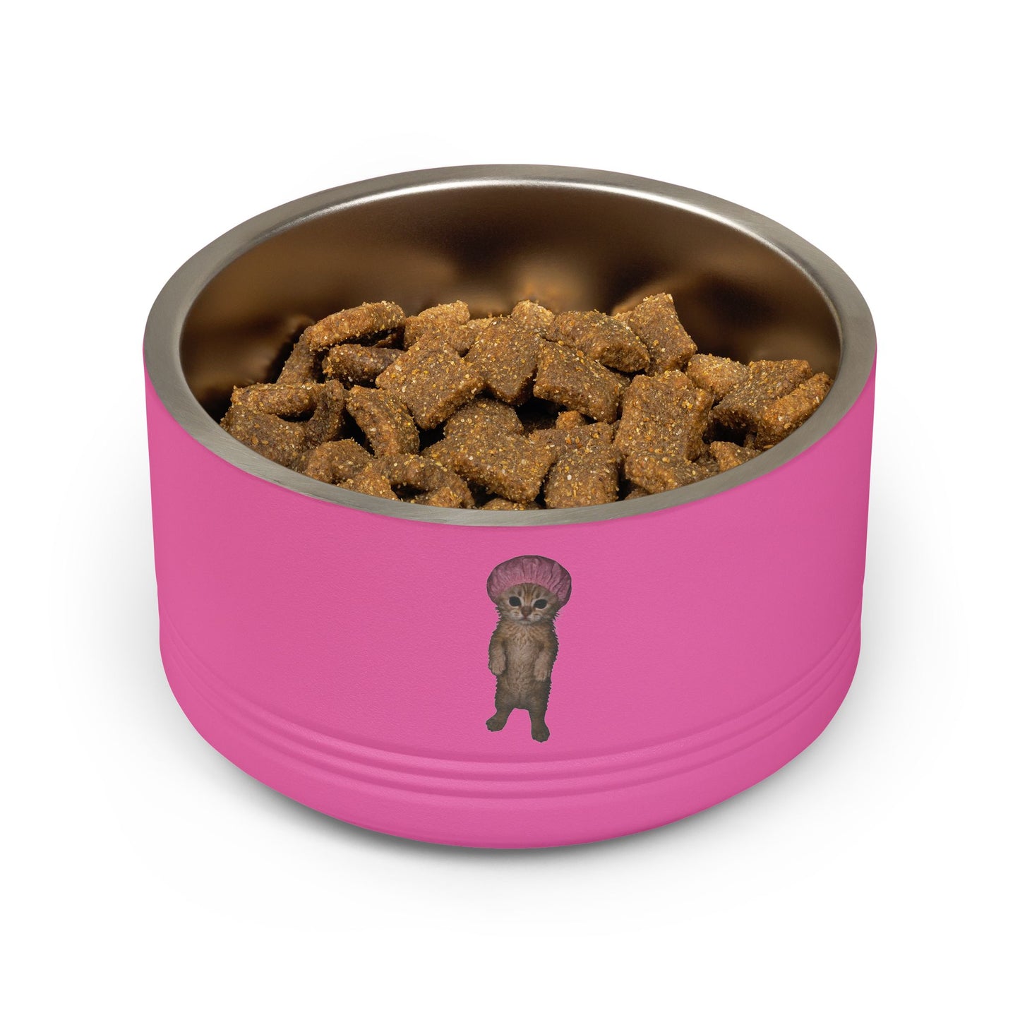 Cute Kitten in with Pink Shower Cap Stainless Steel Pet Bowl 18oz