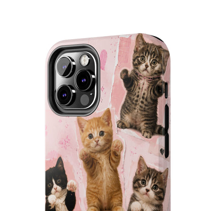 Cute Kittens Tough Phone Case — Pink Paw Print Protective Phone Cover
