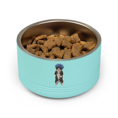 Cute Cat with Blue Shower Cap Pet Bowl  (18 oz)