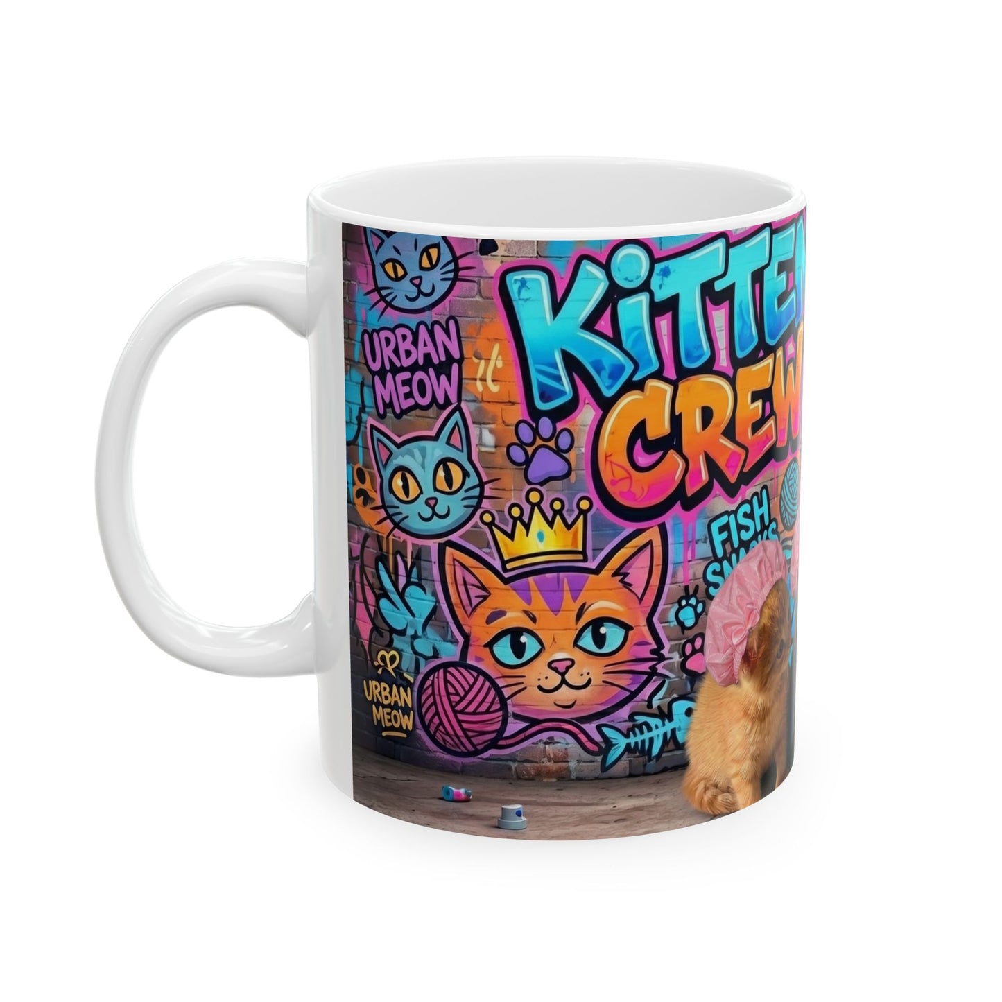 Kitten Crew Ceramic Mug — Colorful Street Art Cat Design (11oz/15oz)