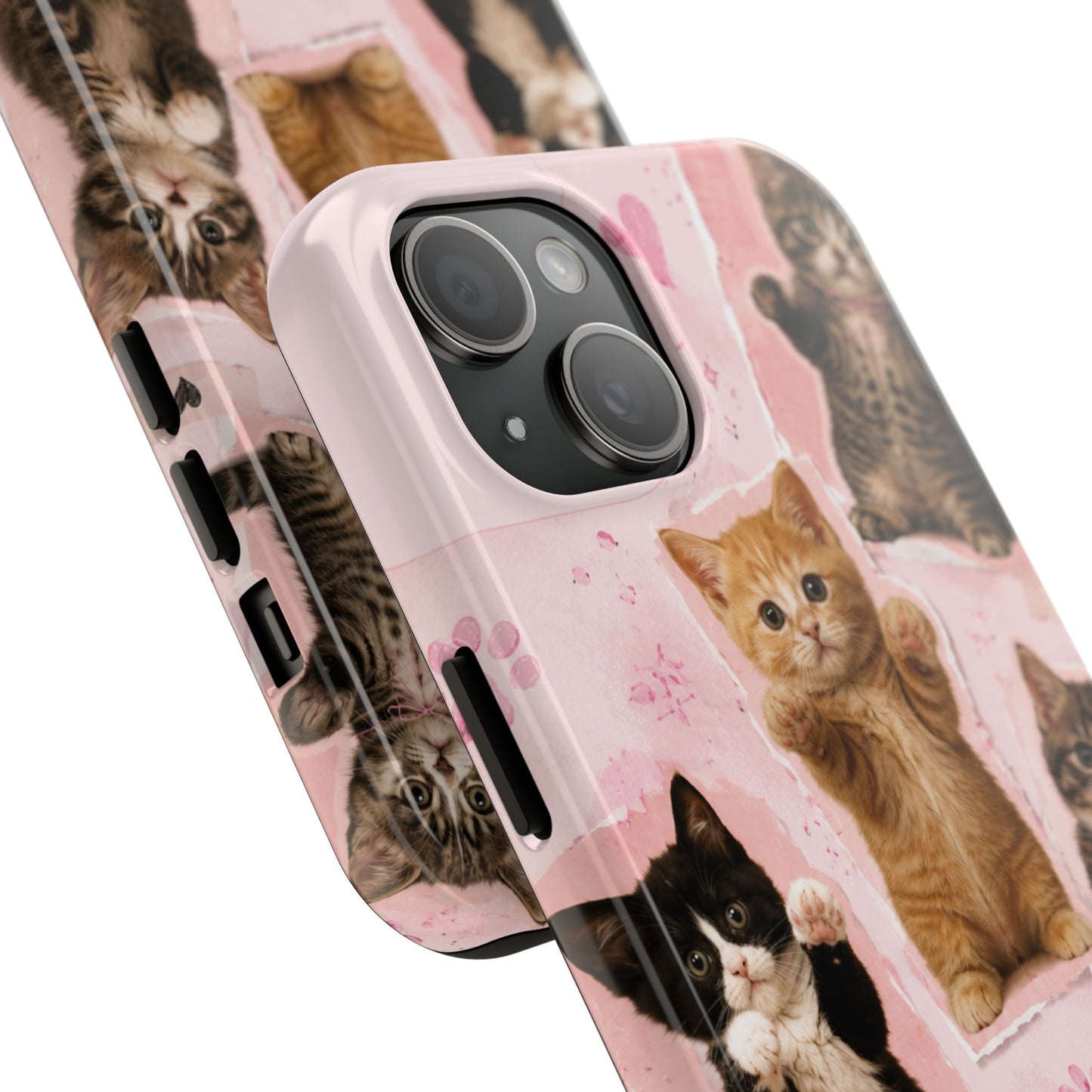 Cute Kittens Tough Phone Case — Pink Paw Print Protective Phone Cover