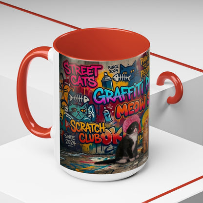 Graffiti Meow Squad Accent Coffee Mug — Cute Kittens ‘Purr-ject’ Street Art Design (11/15oz)