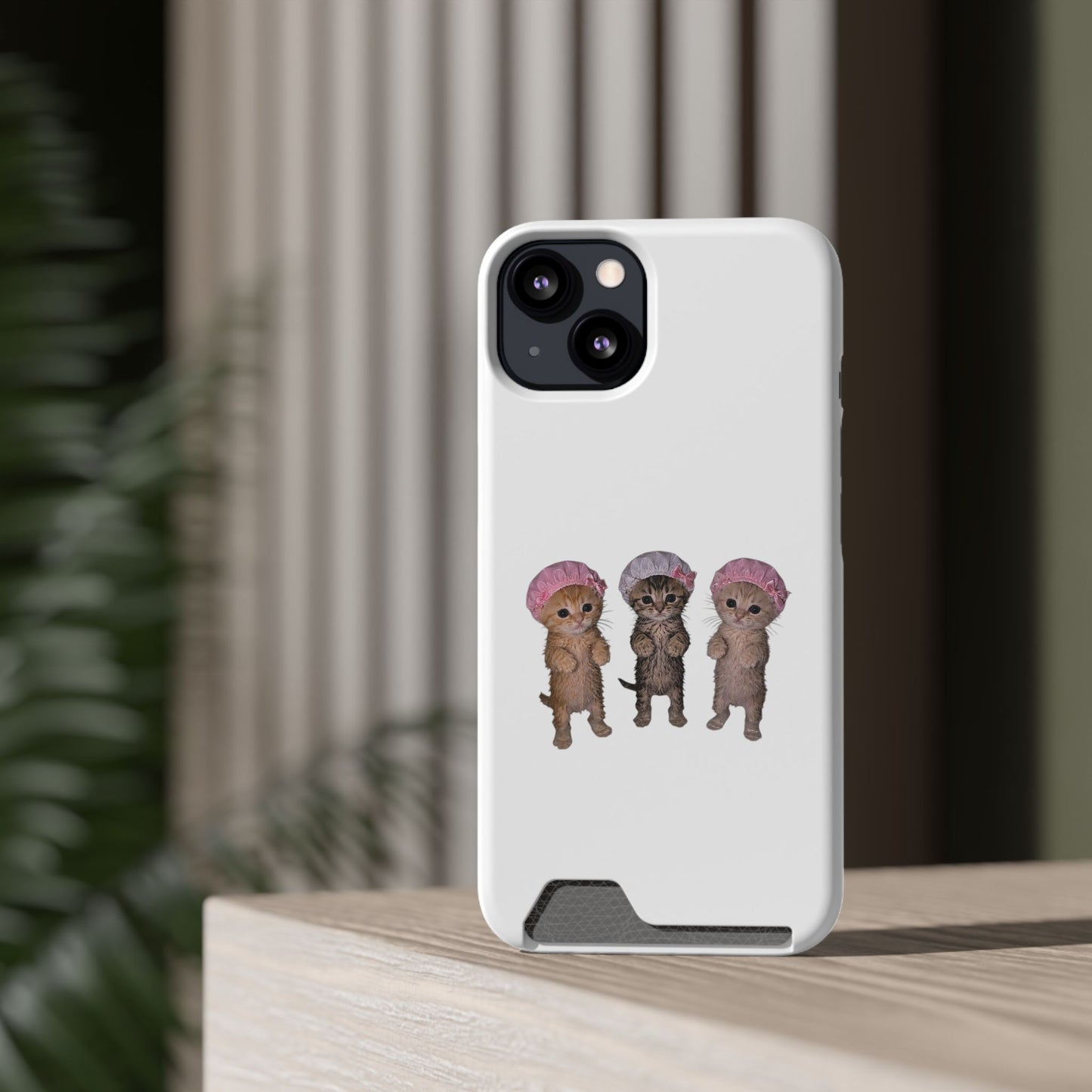 Cute Three Kittens Phone Case with Card Holder