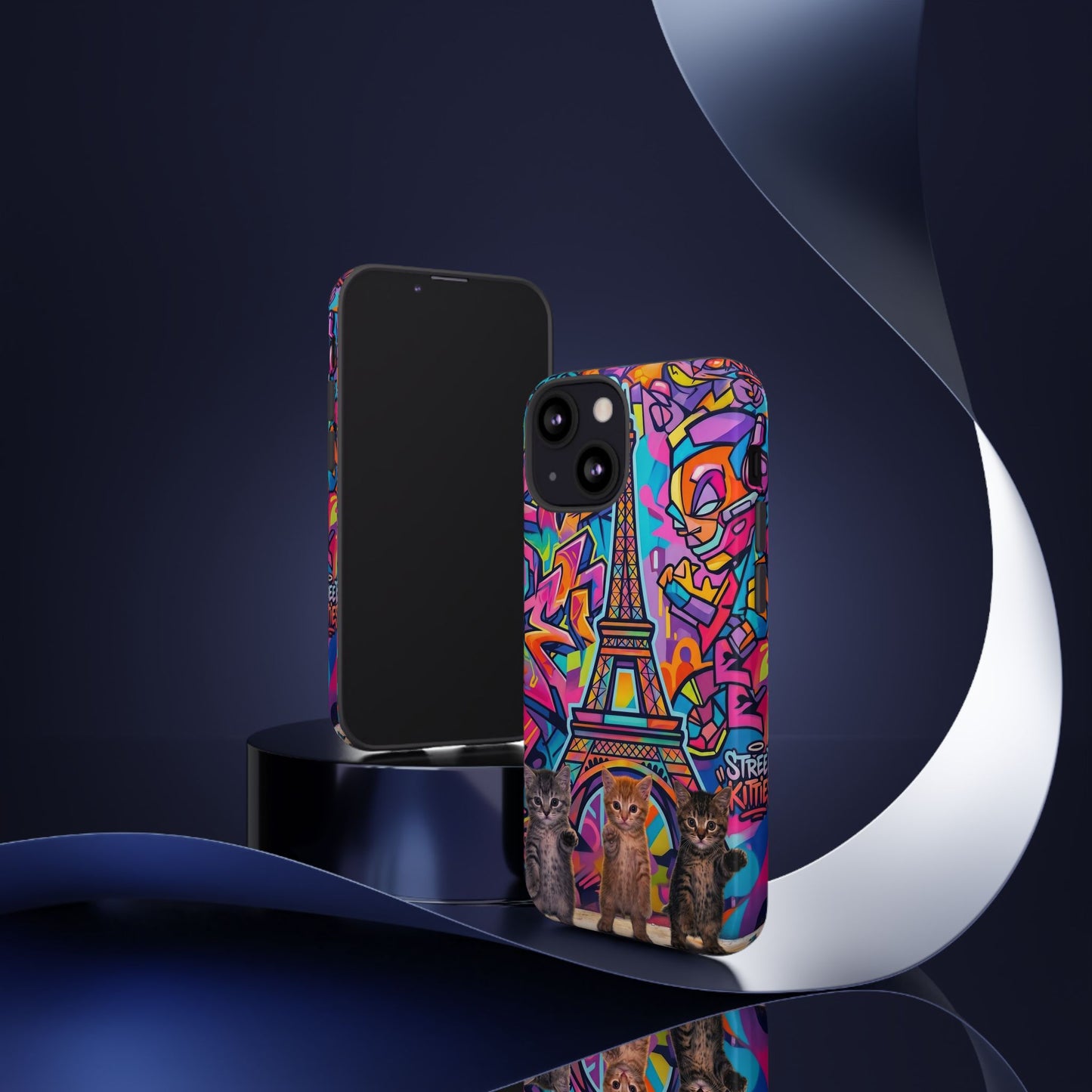 Cat Graffiti Eiffel Phone Case — Colorful Urban Parisian iPhone Cover