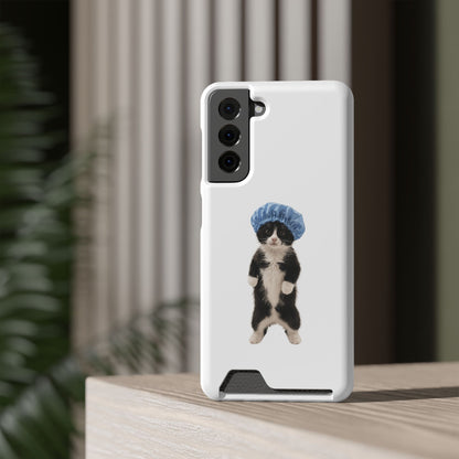 Cute Cat in Shower Cap Slim Phone Case with Card Holder