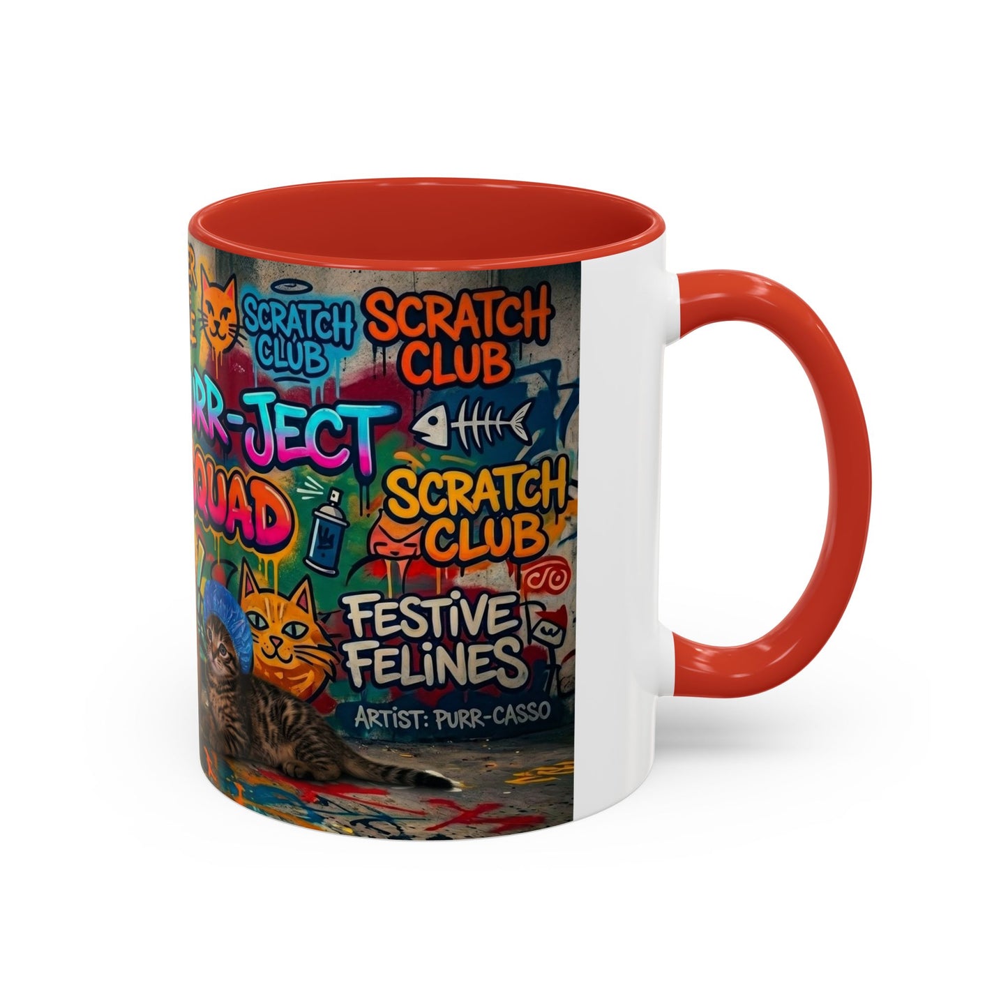 Graffiti Meow Squad Accent Coffee Mug — Cute Kittens ‘Purr-ject’ Street Art Design (11/15oz)