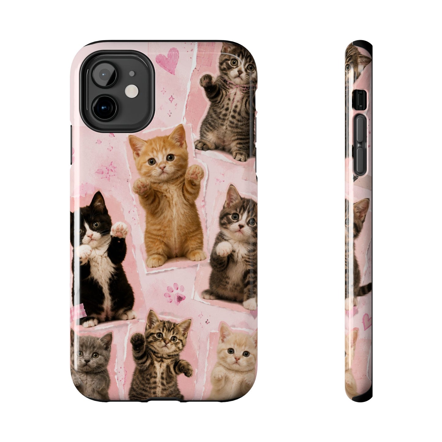 Cute Kittens Tough Phone Case — Pink Paw Print Protective Phone Cover