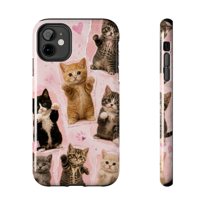Cute Kittens Tough Phone Case — Pink Paw Print Protective Phone Cover