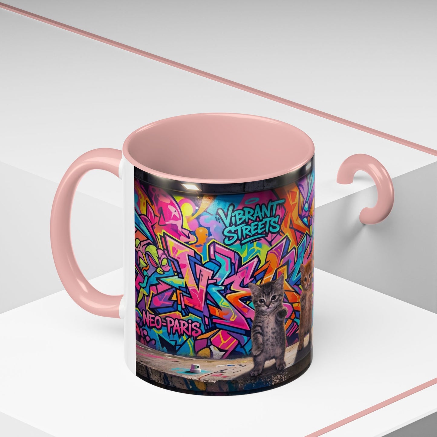 Street Kitties Graffiti Coffee Mug — Colorful Cat Art Accent Mug (11/15oz)