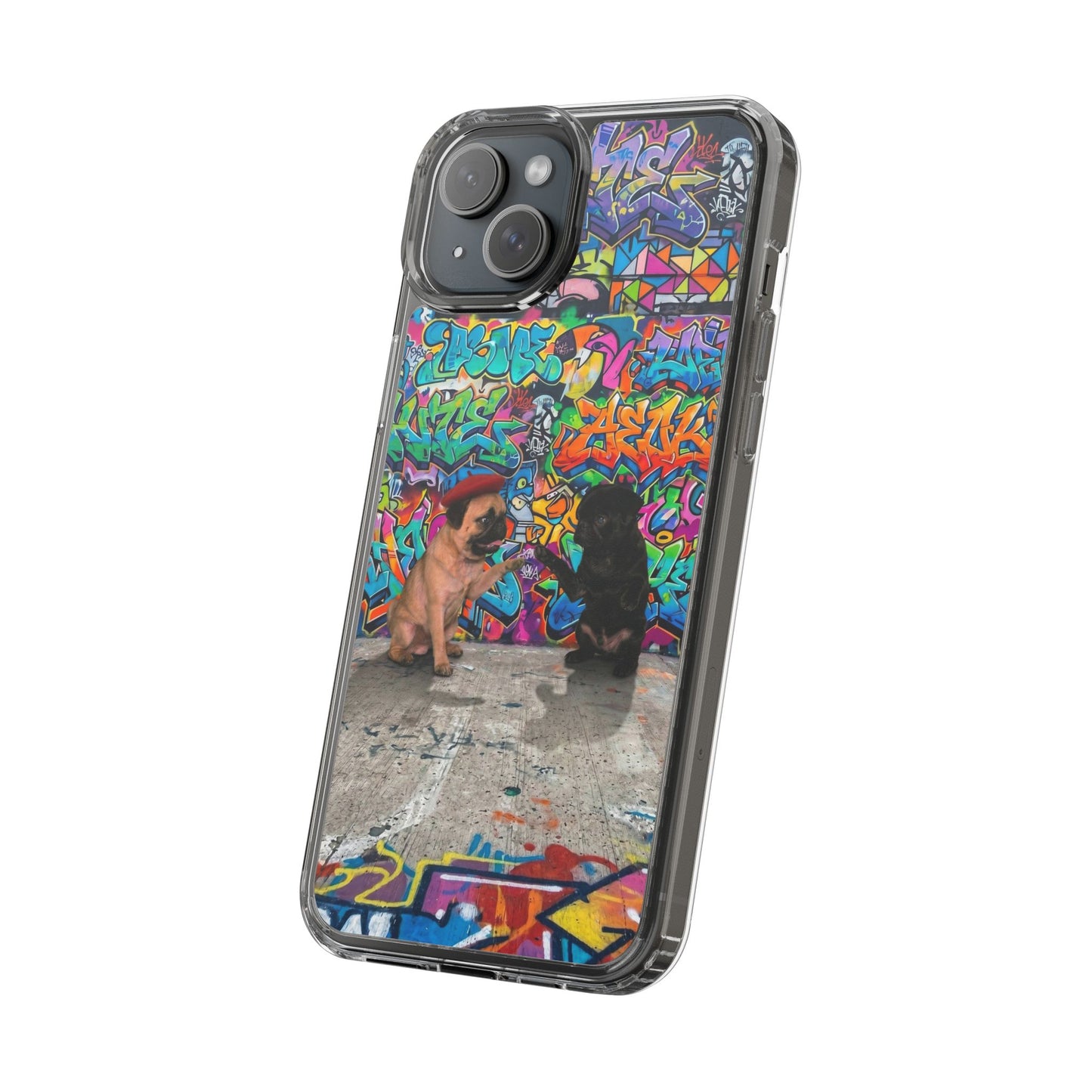 Clear Phone Case — Colorful Graffiti Pugs Design
