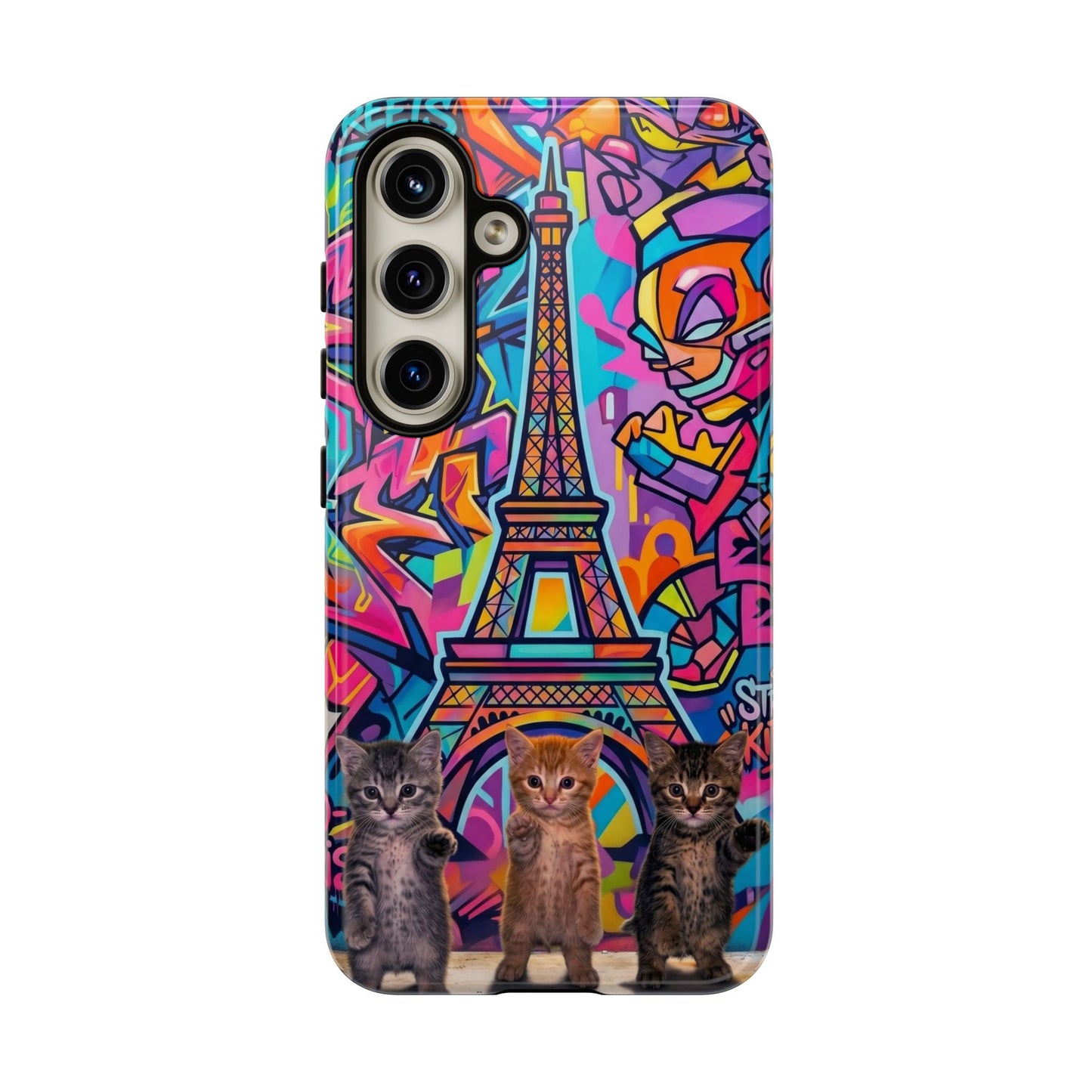 Cat Graffiti Eiffel Phone Case — Colorful Urban Parisian iPhone Cover