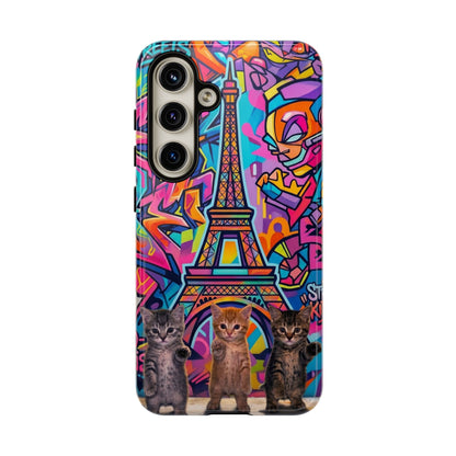 Cat Graffiti Eiffel Phone Case — Colorful Urban Parisian iPhone Cover