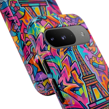 Cat Graffiti Eiffel Phone Case — Colorful Urban Parisian iPhone Cover