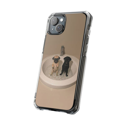 Clear Magnetic Phone Case – Cute Pups in Sink Photo Design