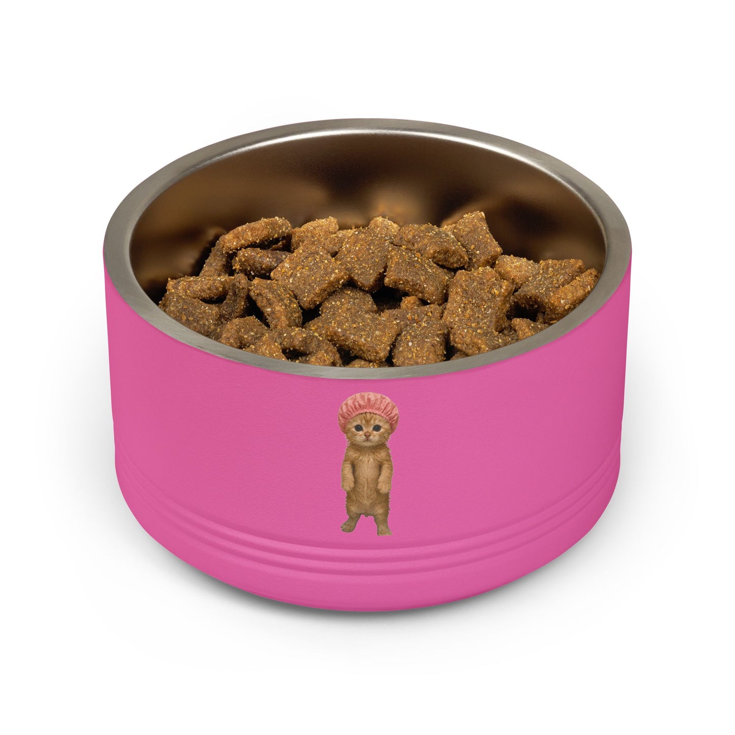 Cute Cat in Shower Cap Stainless Steel  Pet Bowl 18oz