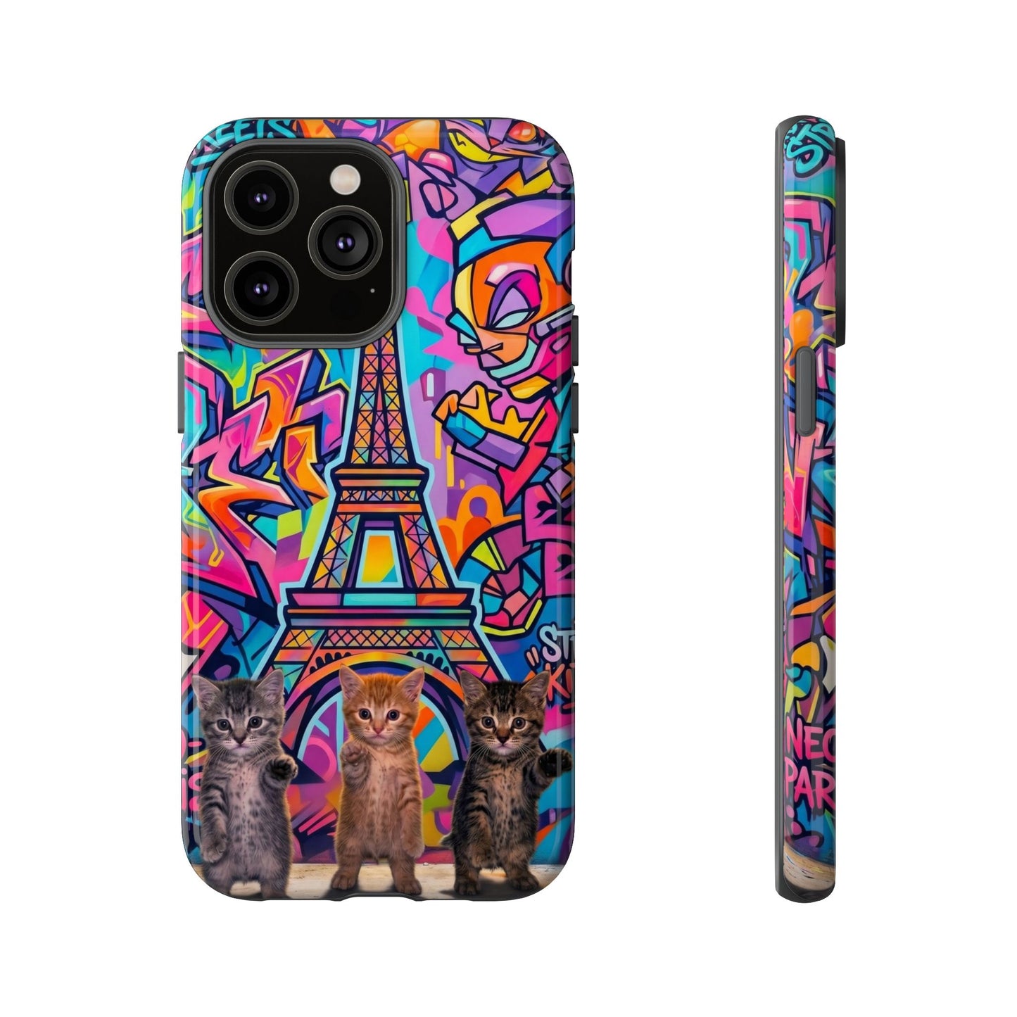 Cat Graffiti Eiffel Phone Case — Colorful Urban Parisian iPhone Cover