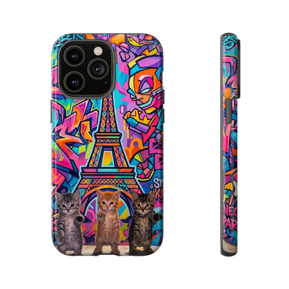 Cat Graffiti Eiffel Phone Case — Colorful Urban Parisian iPhone Cover