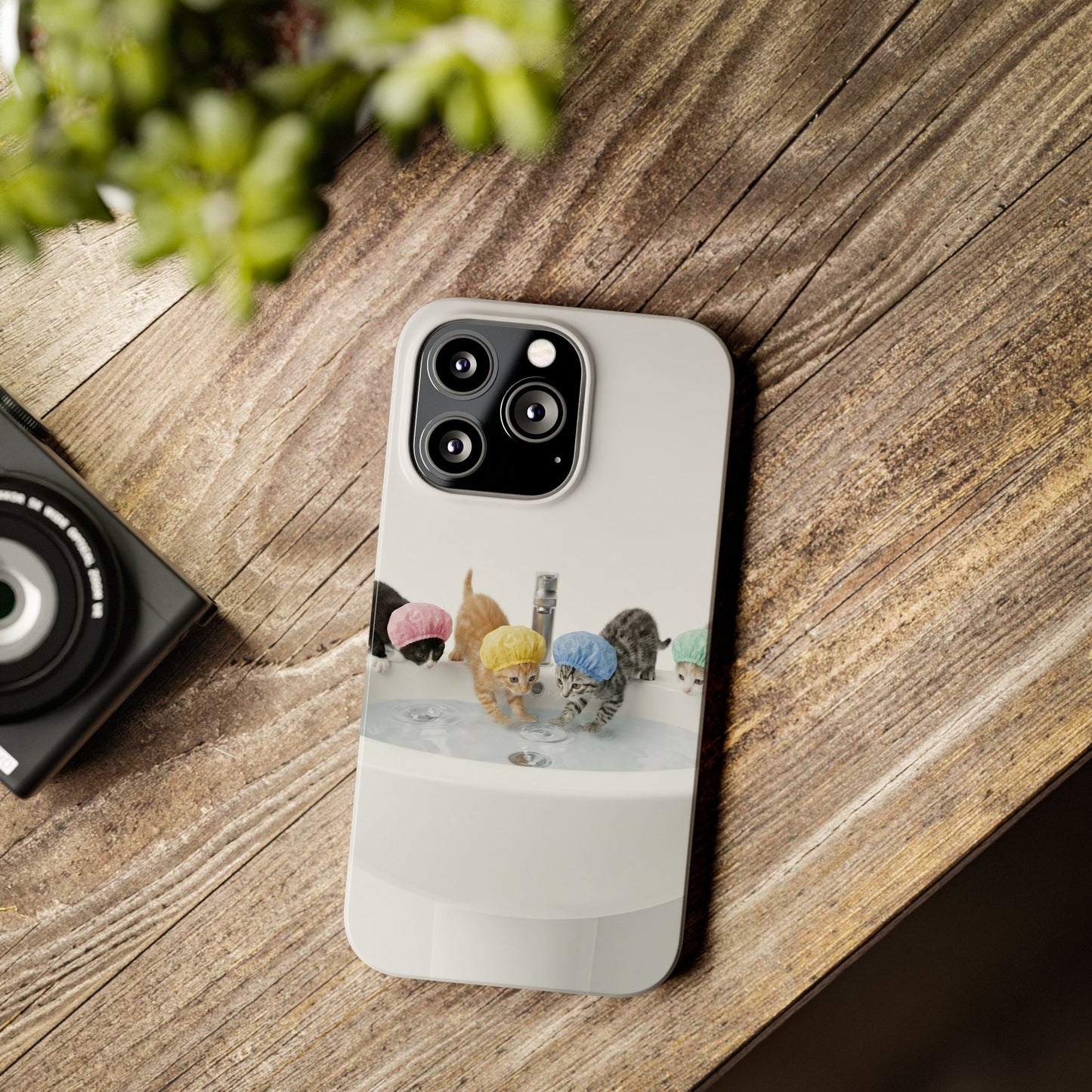 Slim Phone Case — Cute Kittens in Bathtub Design