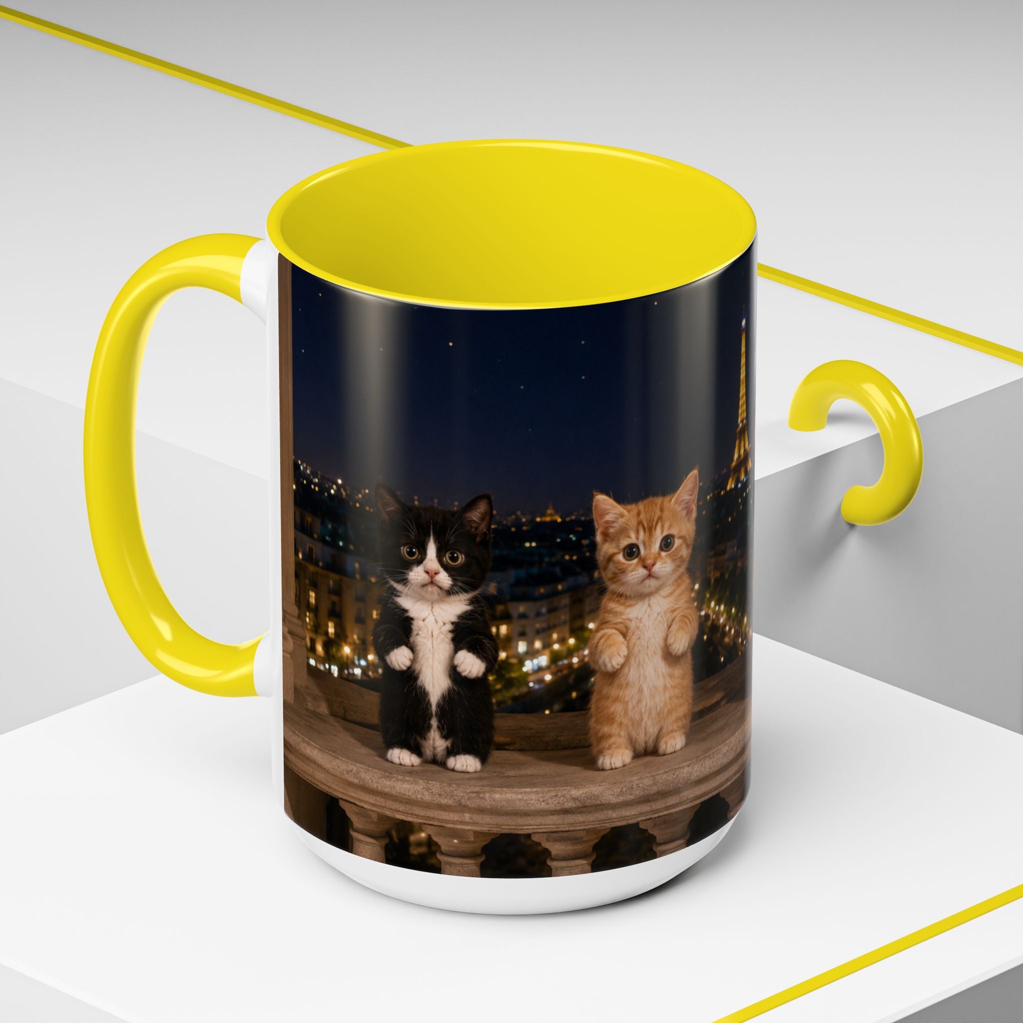 Paris Kittens Coffee Mug — Cute Cat Nightscape Accent Mug (11/15 oz)