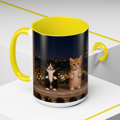Paris Kittens Coffee Mug — Cute Cat Nightscape Accent Mug (11/15 oz)