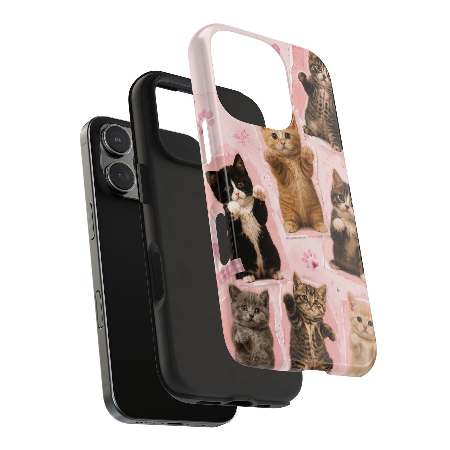 Cute Kittens Tough Phone Case — Pink Paw Print Protective Phone Cover
