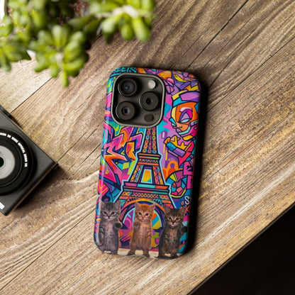 Cat Graffiti Eiffel Phone Case — Colorful Urban Parisian iPhone Cover