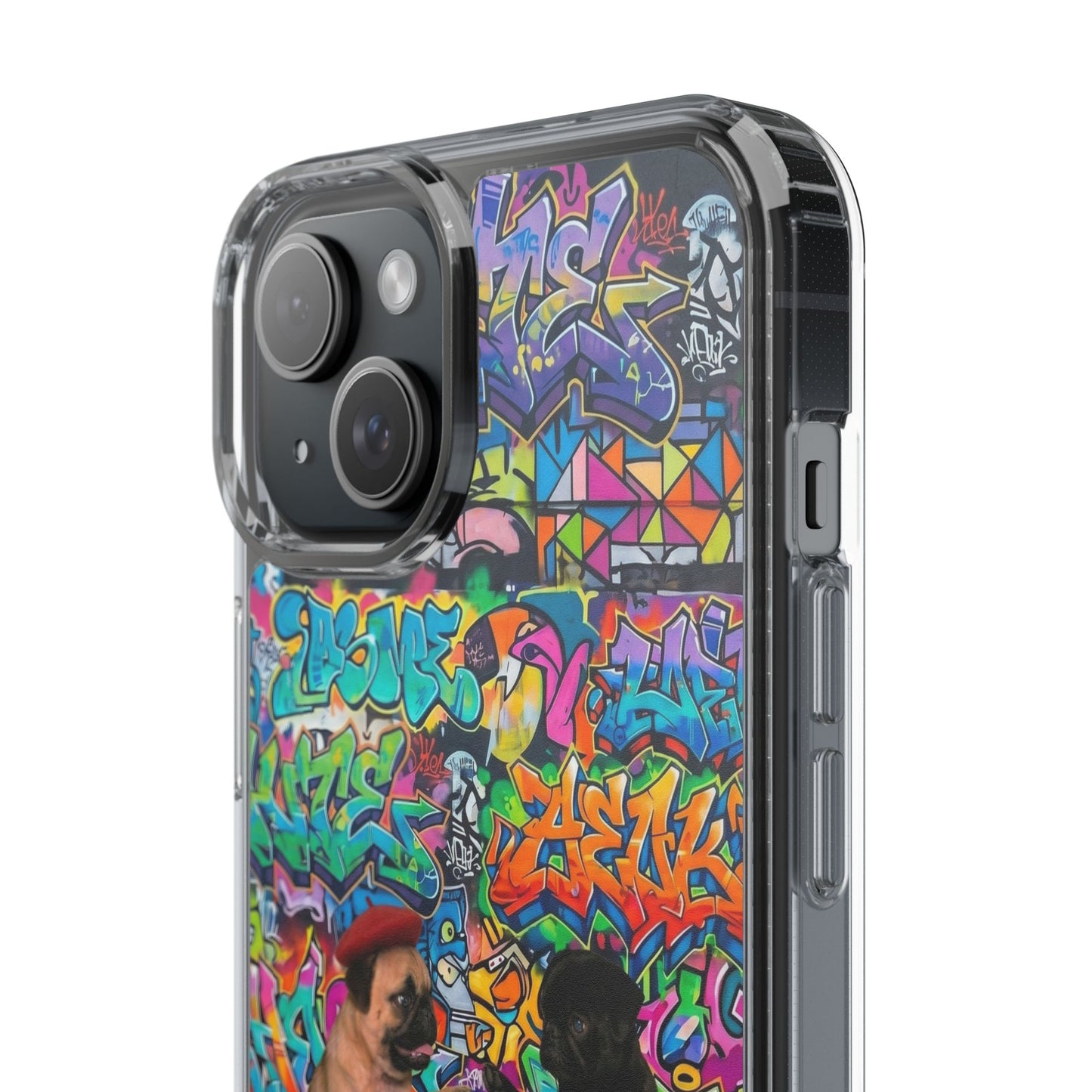 Clear Phone Case — Colorful Graffiti Pugs Design