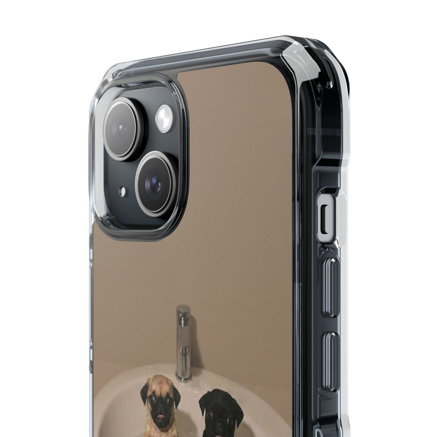 Clear Magnetic Phone Case – Cute Pups in Sink Photo Design
