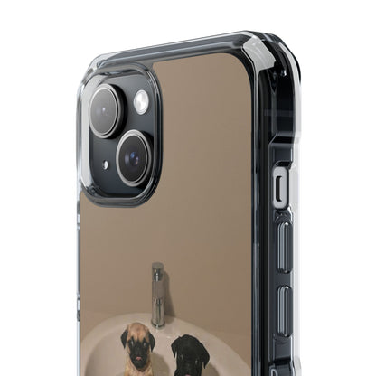 Clear Magnetic Phone Case – Cute Pups in Sink Photo Design