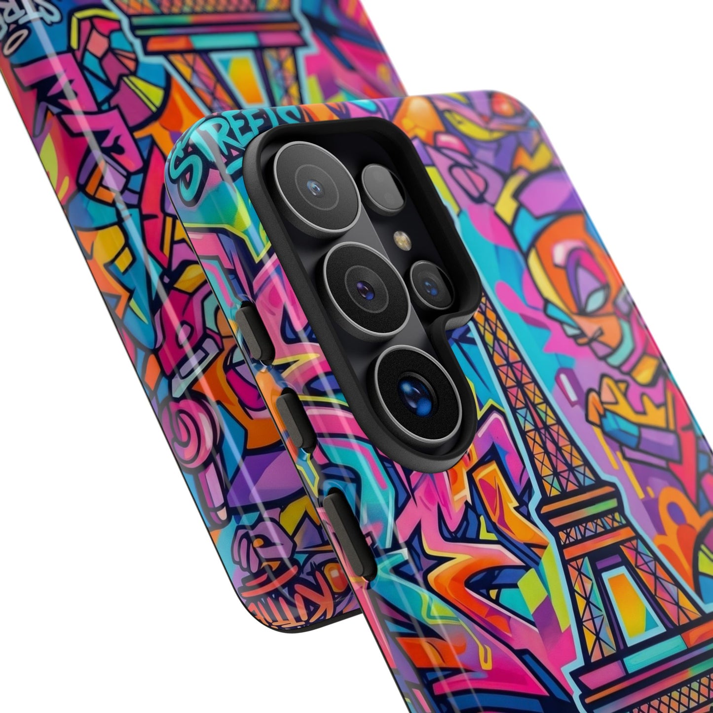 Cat Graffiti Eiffel Phone Case — Colorful Urban Parisian iPhone Cover