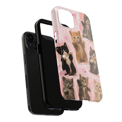 Cute Kittens Tough Phone Case — Pink Paw Print Protective Phone Cover