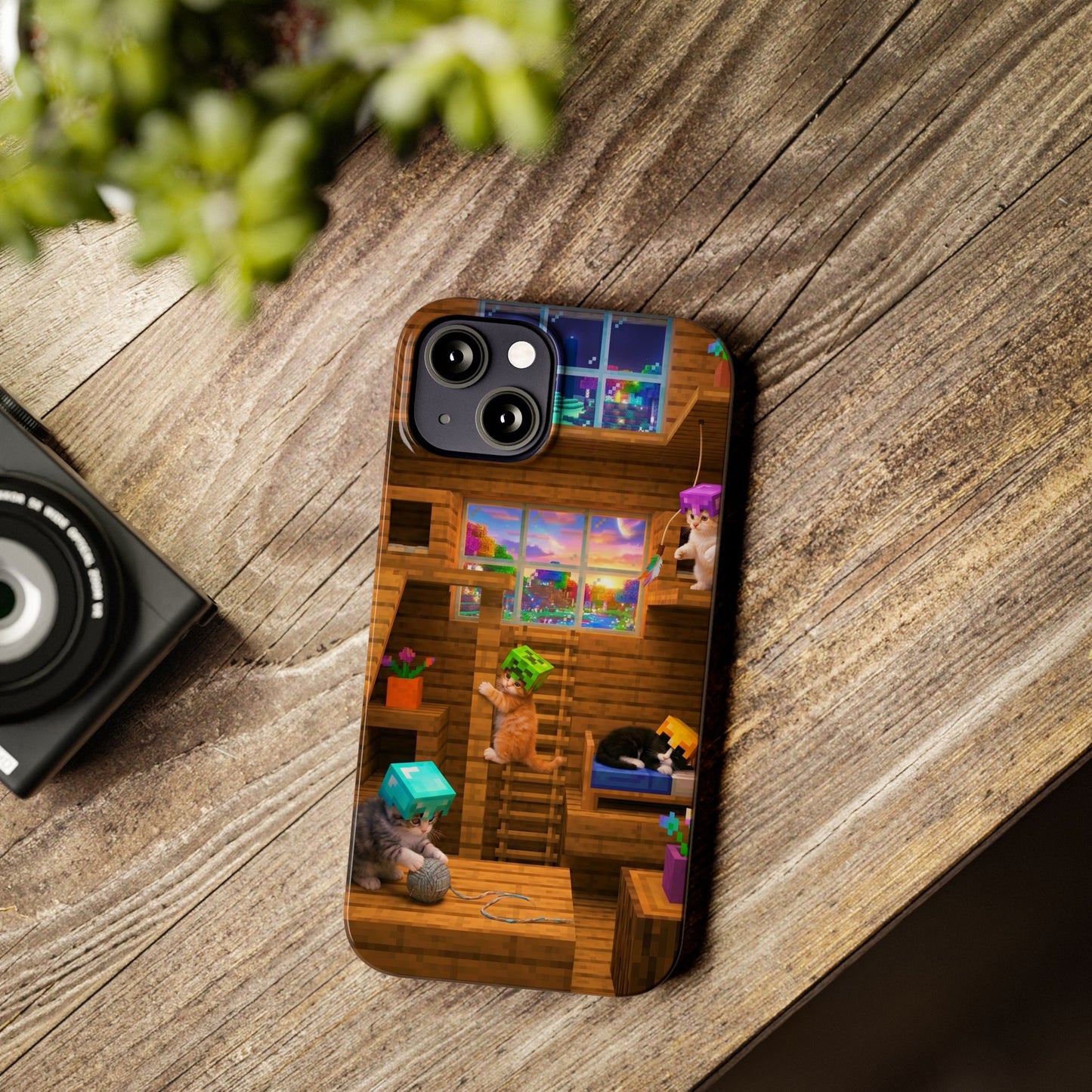 Minecraft Cozy Treehouse Slim Phone Case — Gamer Pixel Cabin Design