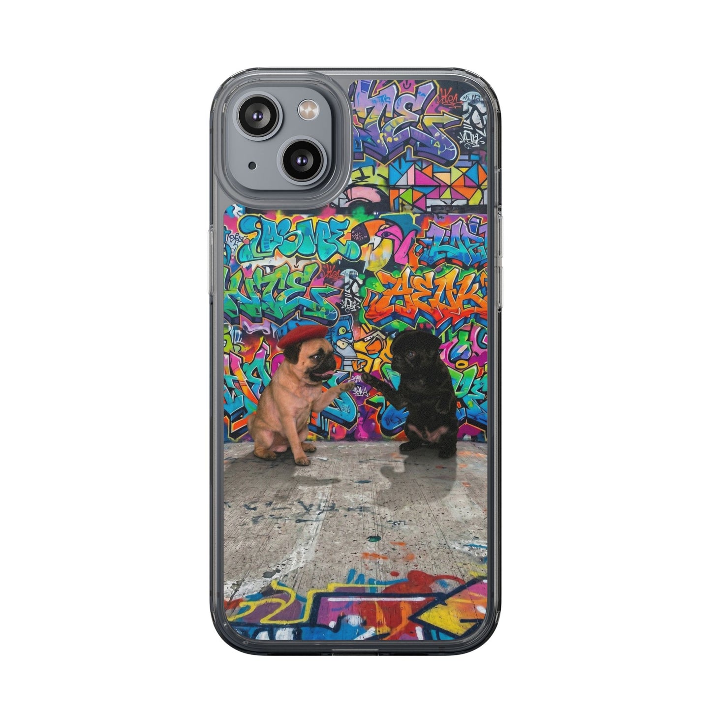 Clear Phone Case — Colorful Graffiti Pugs Design