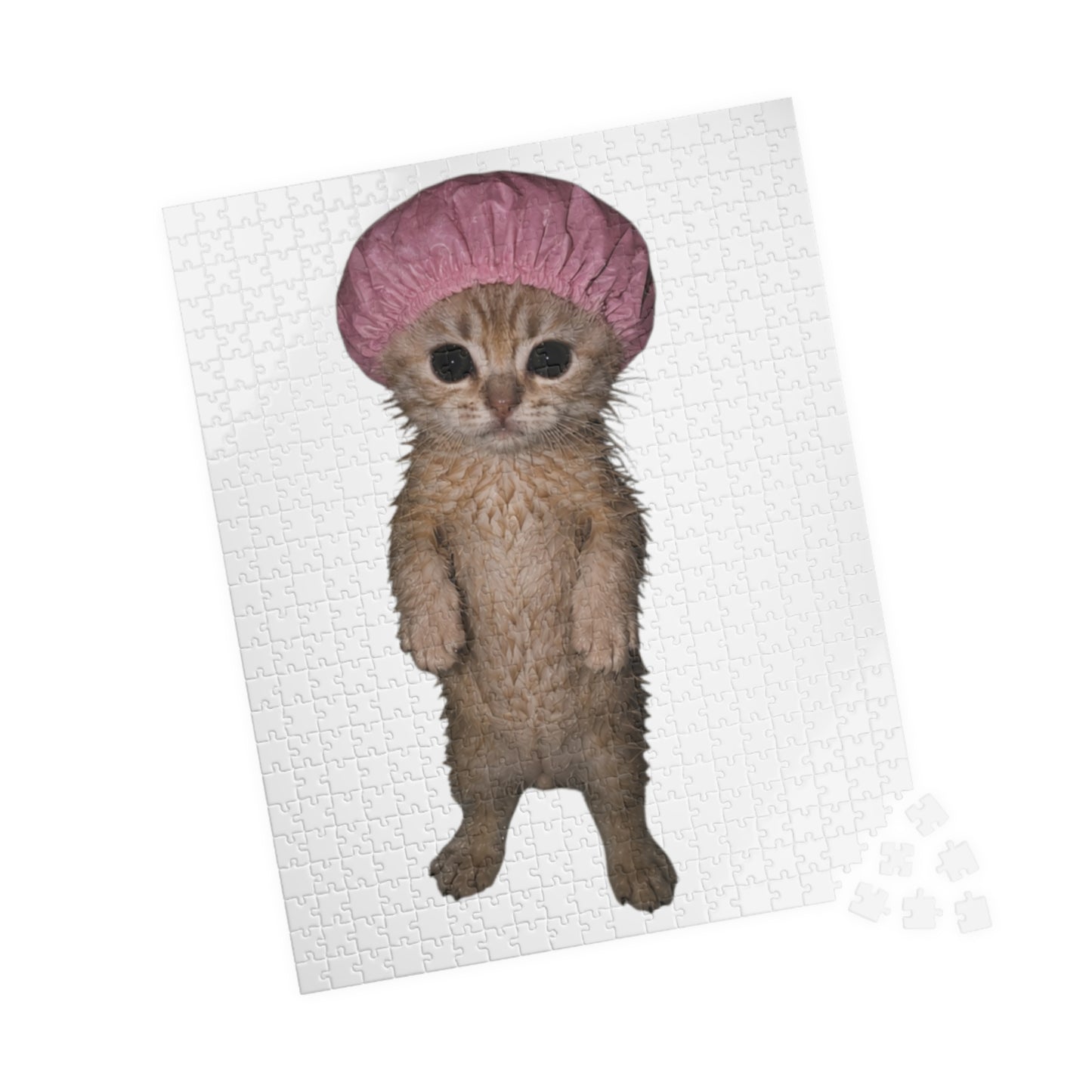 Cute Kitten in Pink Shower Cap Puzzle