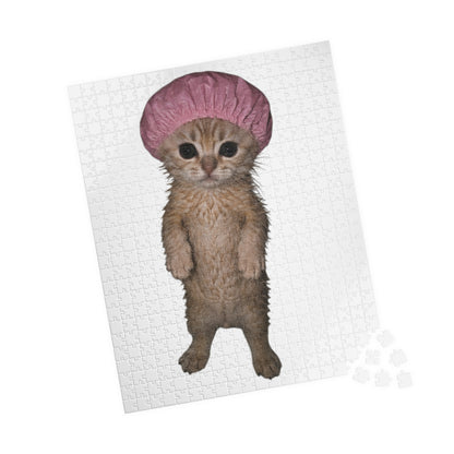 Cute Kitten in Pink Shower Cap Puzzle