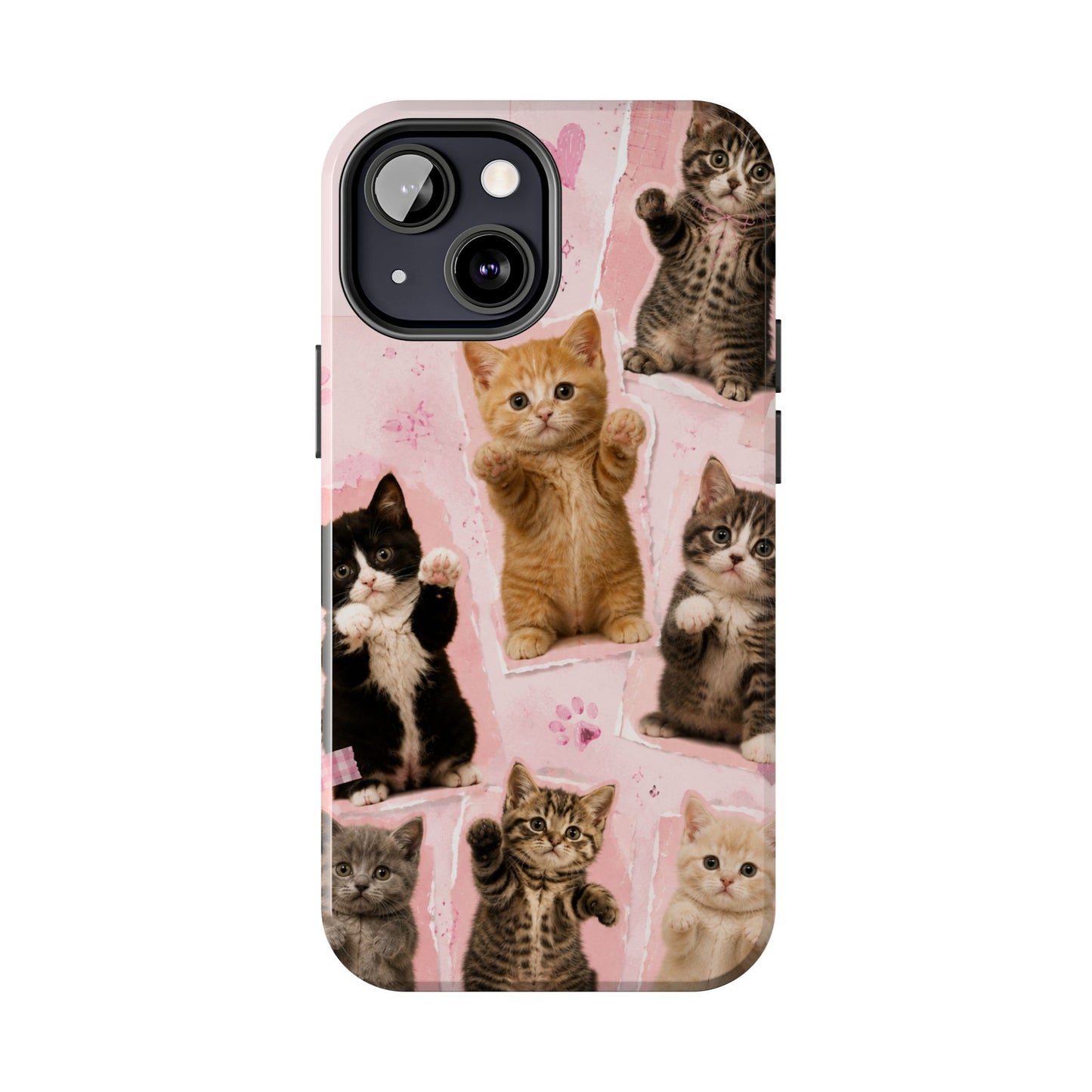Cute Kittens Tough Phone Case — Pink Paw Print Protective Phone Cover