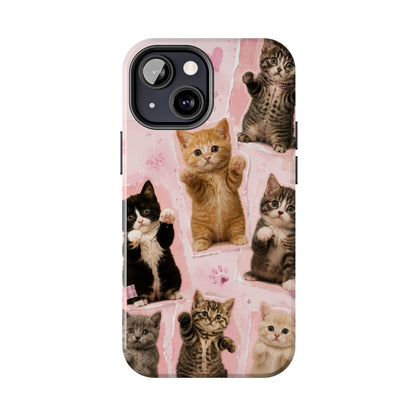 Cute Kittens Tough Phone Case — Pink Paw Print Protective Phone Cover