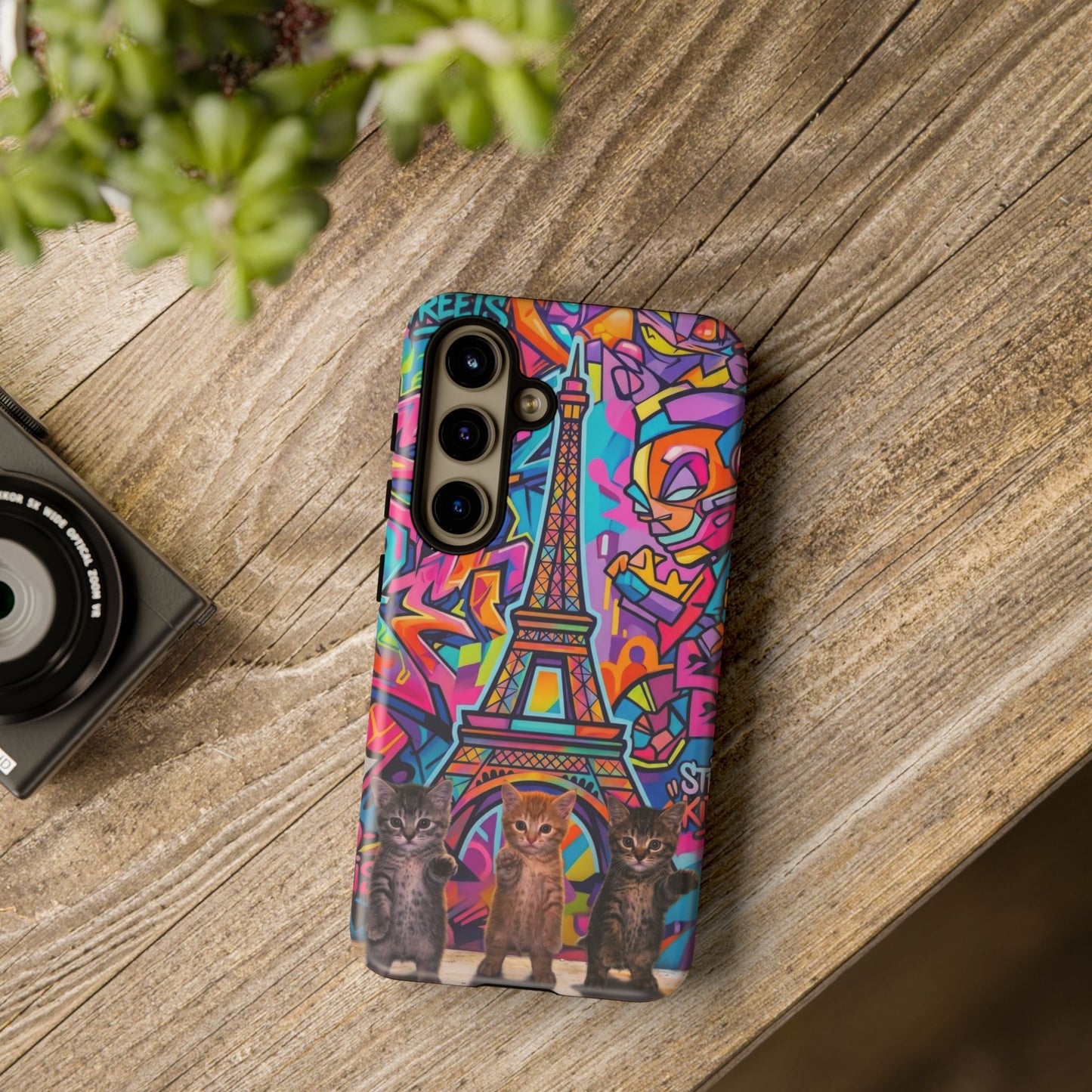 Cat Graffiti Eiffel Phone Case — Colorful Urban Parisian iPhone Cover