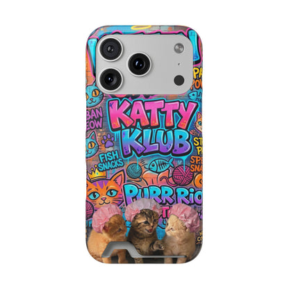 Cat Crew Katty Klub Phone Card Case — Cute Graffiti Kitten Wallet Phone Case