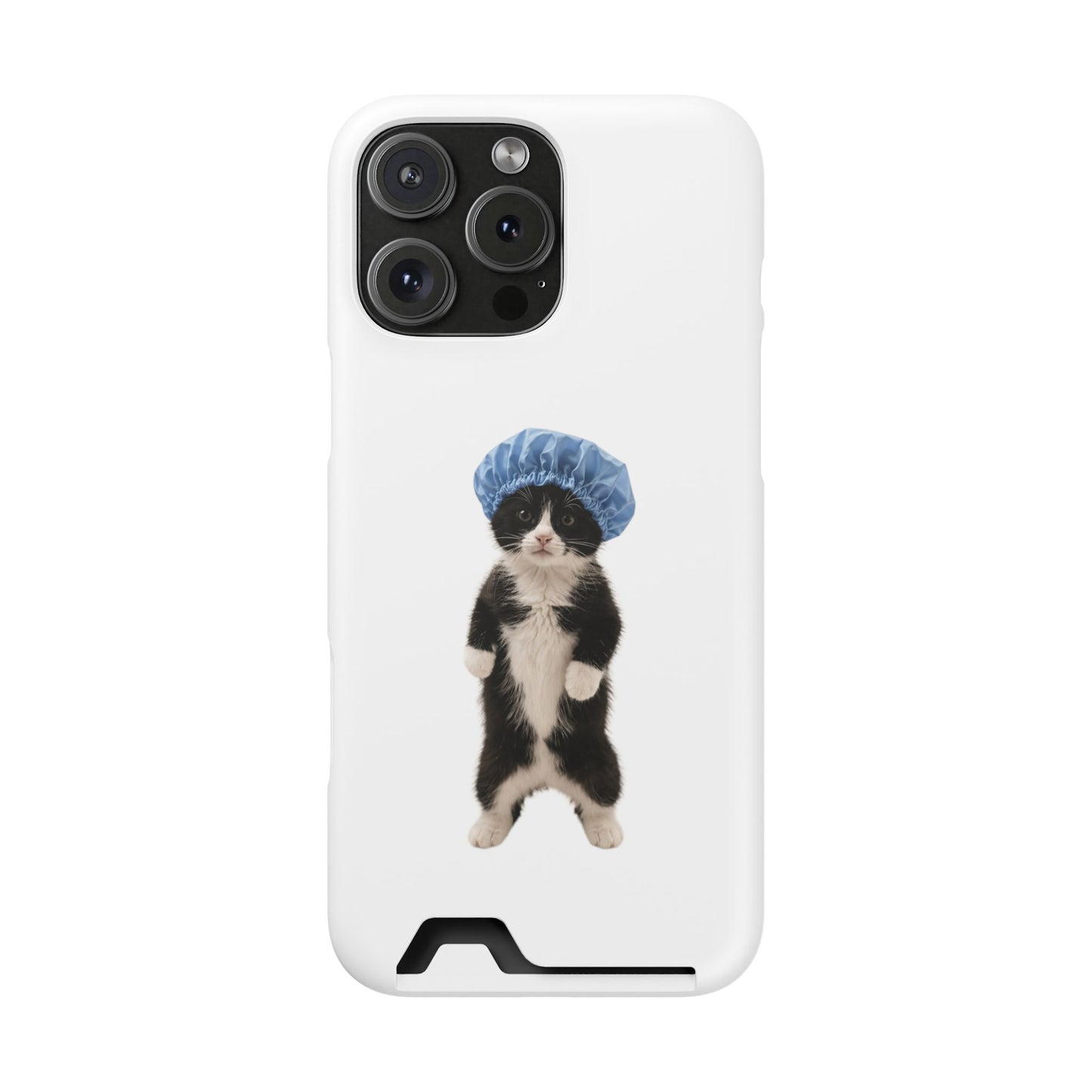 Cute Cat in Shower Cap Slim Phone Case with Card Holder
