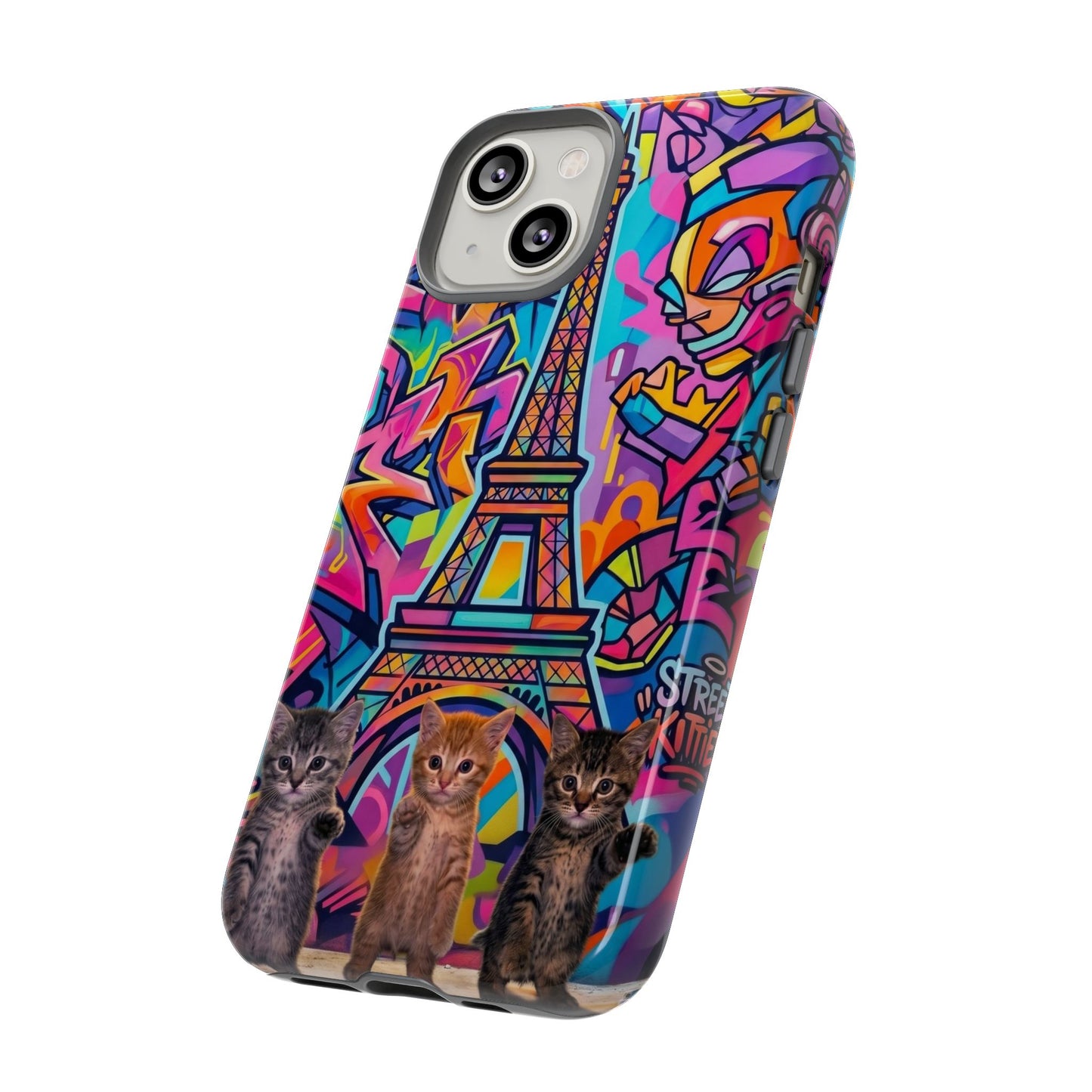 Cat Graffiti Eiffel Phone Case — Colorful Urban Parisian iPhone Cover